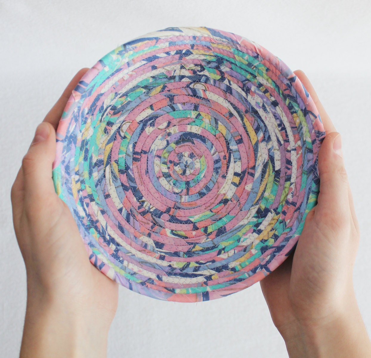Purple Pink Pizzazz Small Round Coiled Bowl / Basket by PrairieThreads