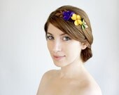 Spring blossom hair comb, flowers Hair accessory, Woodland head piece, purple yellow green flowers on a branch