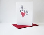 Bunny love card // rabbit leaping over a heart card // bunny card for Fathers' Day or any happy occasion