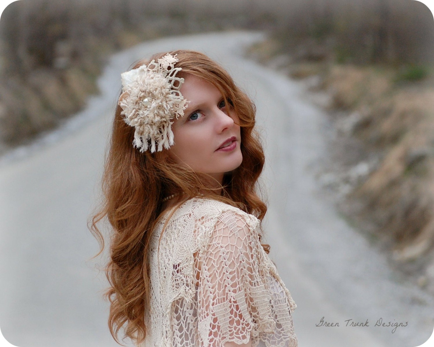 Shabby Lace Bridal Head Piece Mori Girl Rustic Wedding