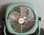Antique Vintage LASKO electric box square industrial floor fan in Robin's Egg Blue.  Works, adjustable, and tilts.  1950s.