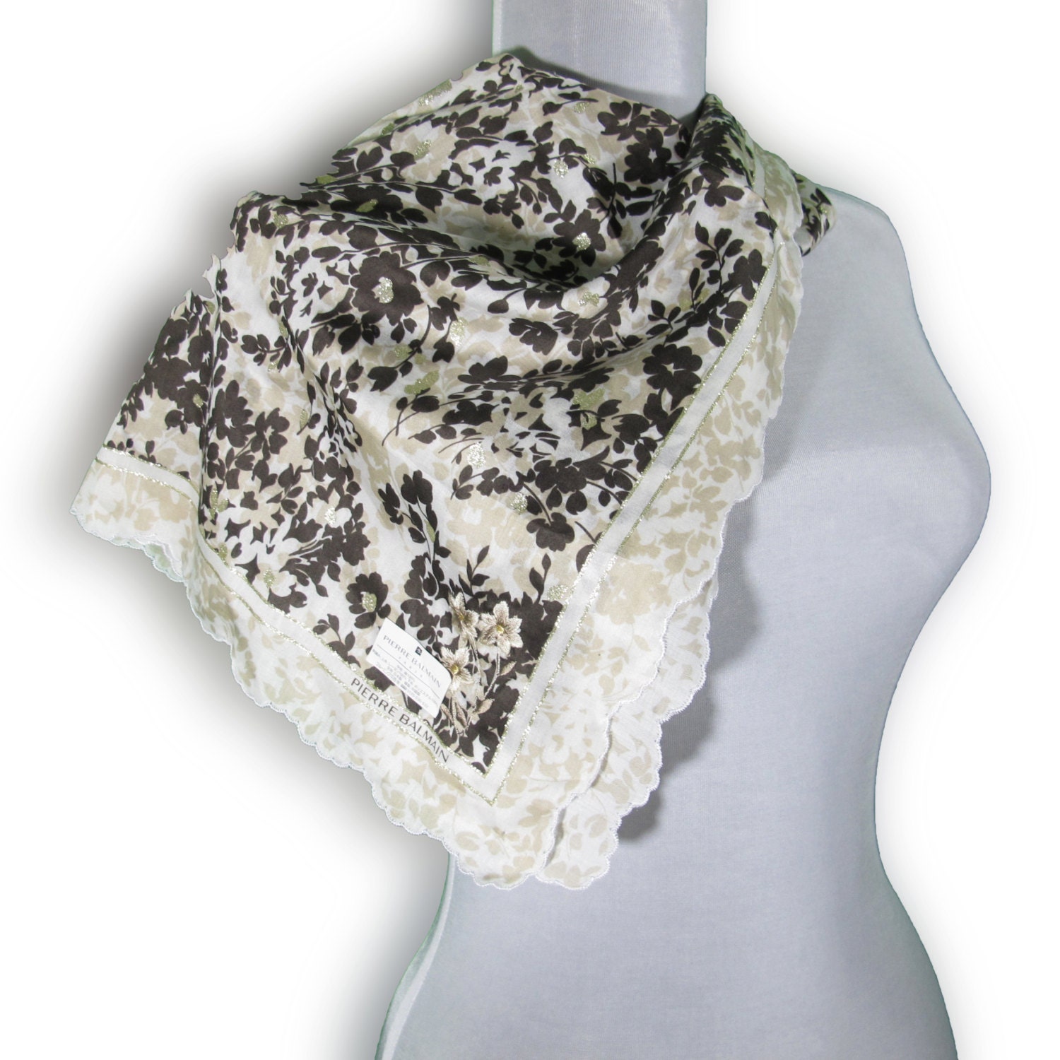 vintage Pierre Balmain, Paris cotton neck scarf with tag