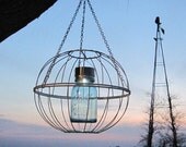 Mason Jar Garden Art Solar Light Upcycled Outdoor Light Blue Mason Jar Garden Decor Hanging Lantern