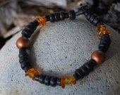 Fire Walker - 8.5 In. Bracelet - Amber, Wood & Coconut Shell - Handmade Gemstone Jewelry Gift Under 20 for Men, Women, Unisex Teens