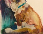 Beautiful BULLDOG PAINTING, such a chubby little guy :) WATERCOLOR on Paper