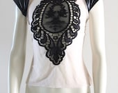 T-shirt Gothic Short Sleeve Embroidery Lace Patch Stretch Goth Steampunk Unique Fashion - SPECIAL ETSY PRICE
