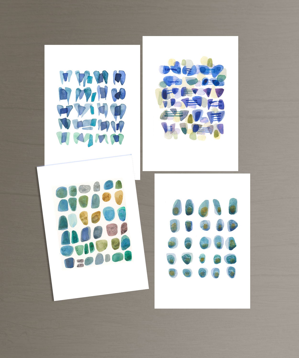 Set of 4 Fine art prints blue mossy green pebbles