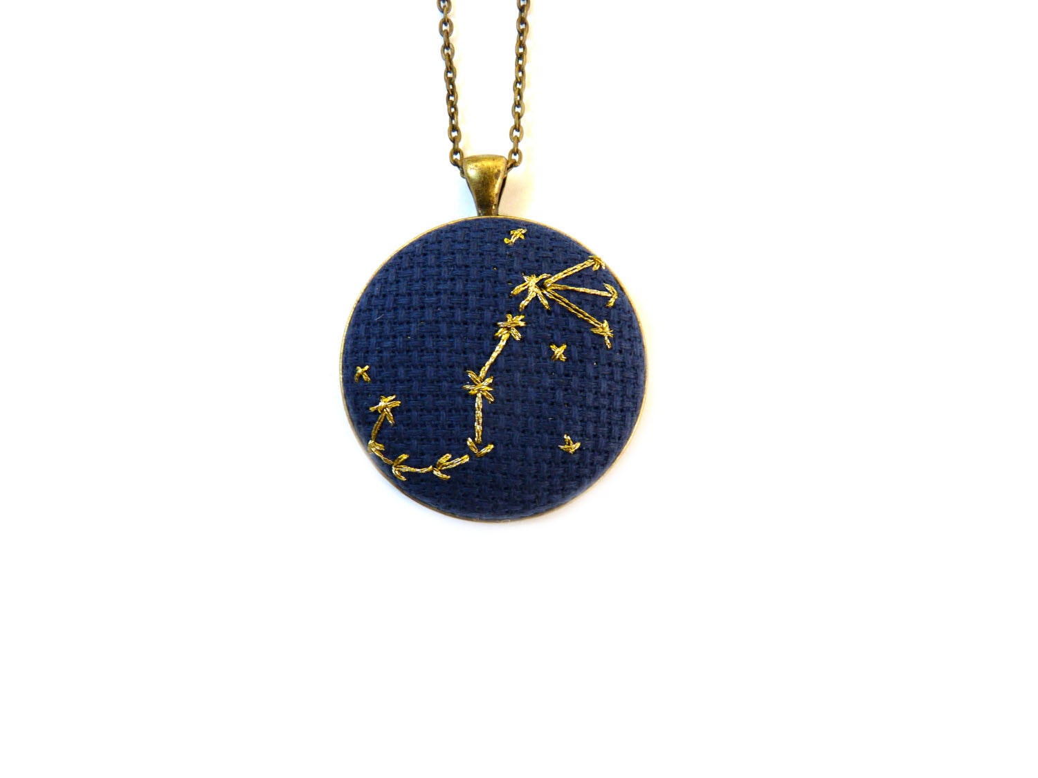 Zodiac Necklace Golden Scorpio Zodiac Constellation Cross Stitch Necklace