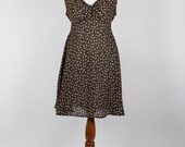 Vintage 1990's Contempo Casuals  Dress - Brown Tank Dress w/ White & Light Brown Floral/Leaves - Medium