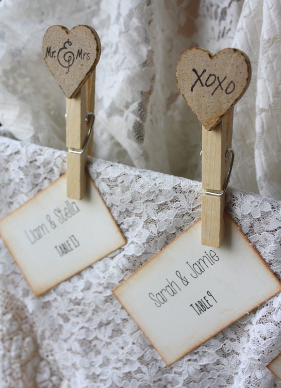 Clothespin Wedding Decor - Escort Cards - Wedding Favors - Rustic Elegance - Set of 10