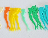 Box of Vintage Pin Up Girl Cocktail Forks Drink Picks Stir Sticks Appetizer Picks Pinup Girl Plastic Rainbow For Him Entertaining Hostess