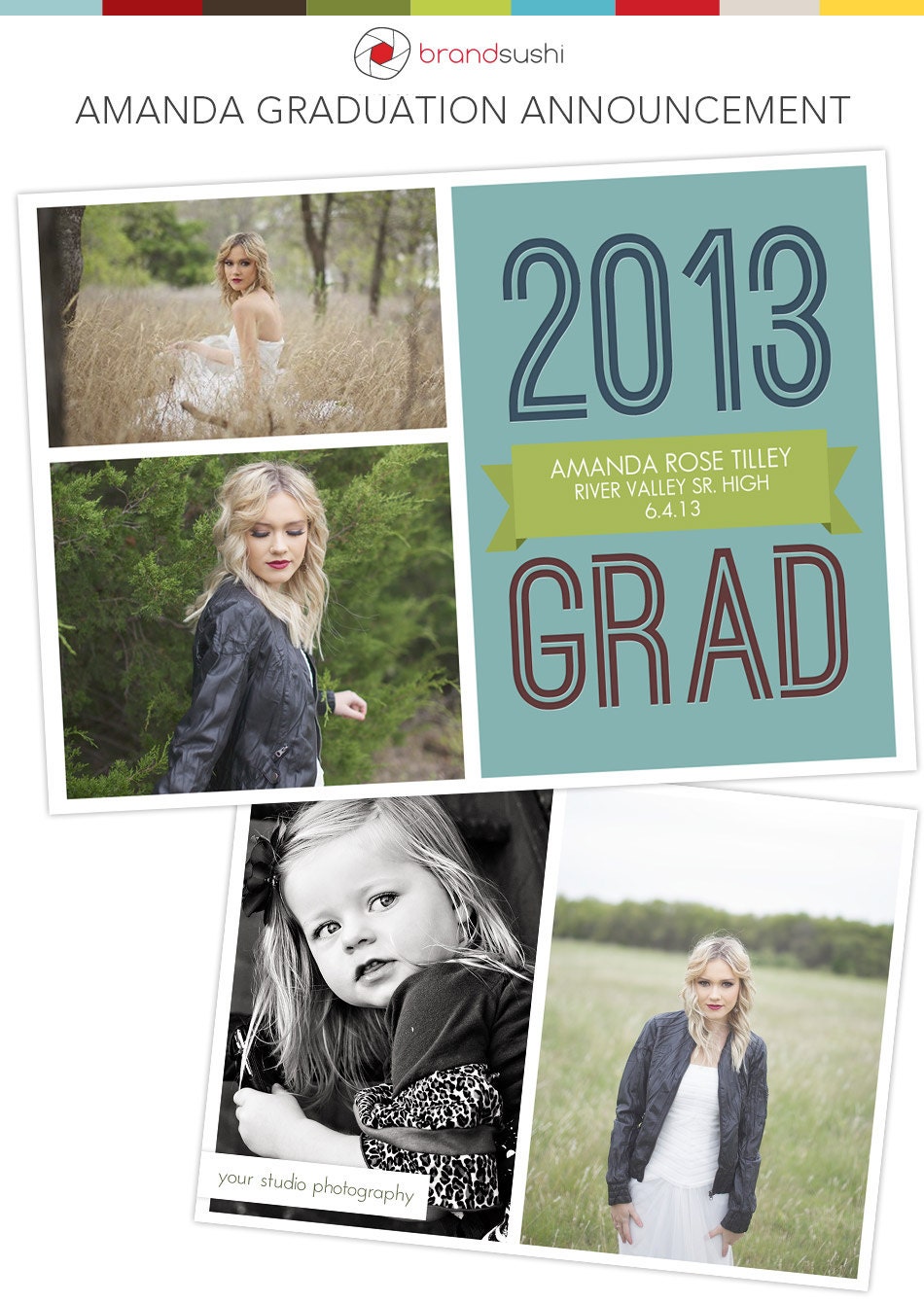 INSTANT DOWNLOAD - AMANDA 2013 Graduation Announcement - 5x7 Photoshop Card Template for Photographers