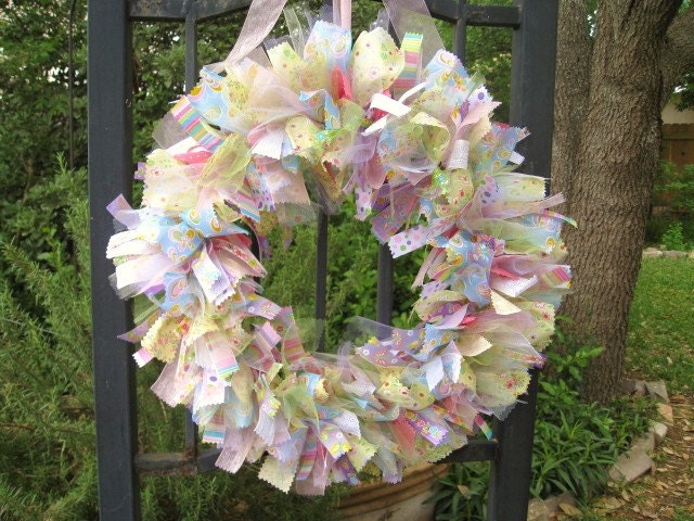 Little Girl Fabric Wreath, Ribbon Wreath, Nursery Decor, New Baby, Baby Shower Decoration, Girls Room Decoration, Wreath for Hospital Door