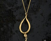Teardrop Necklace with tiny flower, 18k gold plated - unique design, handmade pendant, gold filled chain, feminine necklace, delicate chain