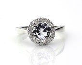 Natural AAA White Topaz  Solid 14K White Gold Diamond engagement Halo Ring - Gem796