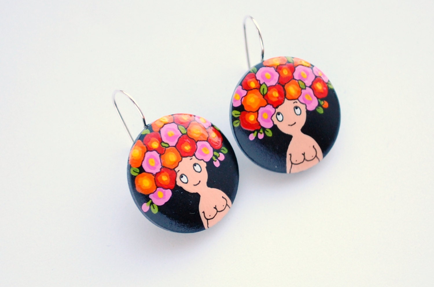 Dangle - Hand painted naked flower girl