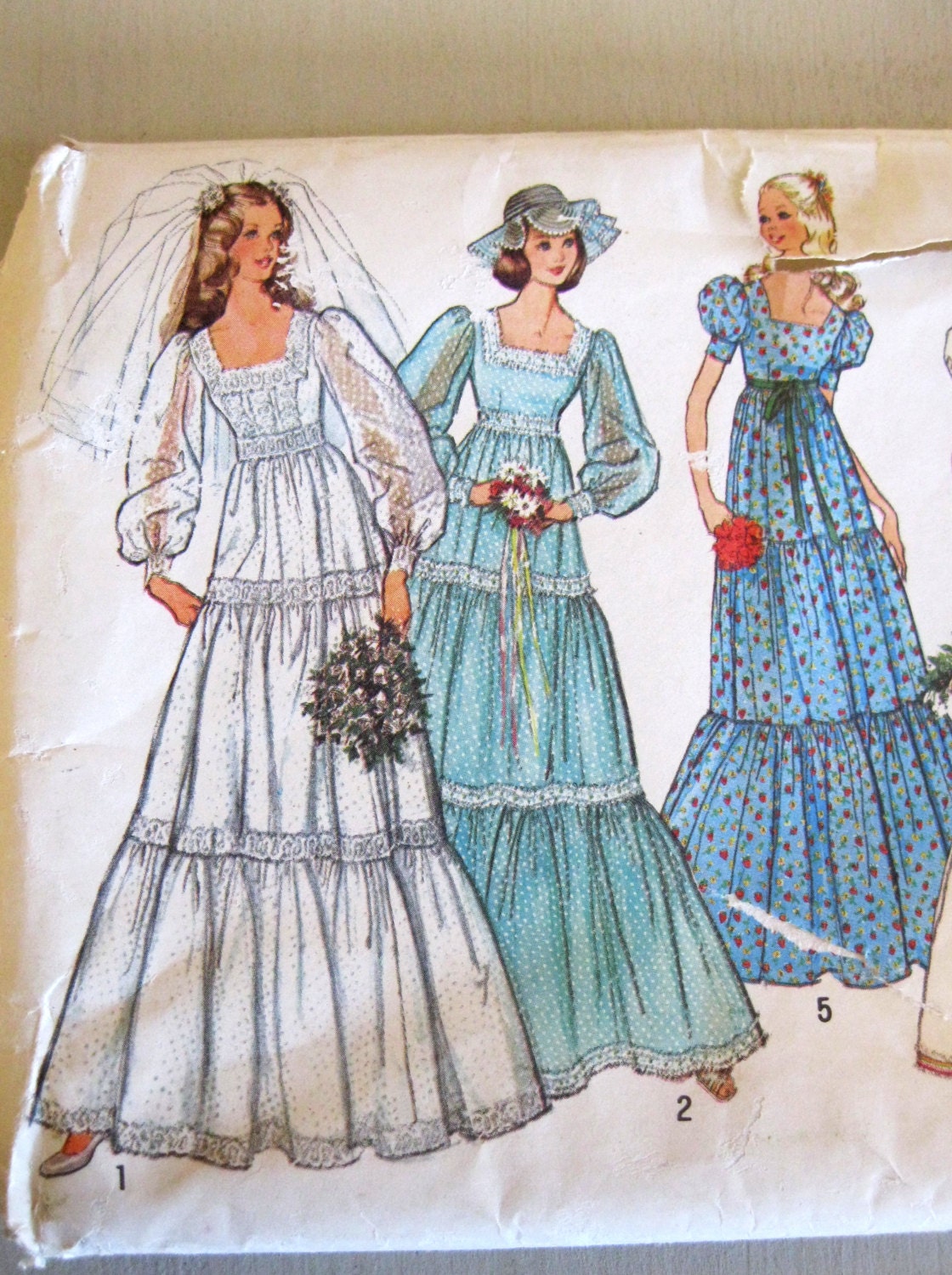 1970s Wedding Dress Pattern Bust 31.5 Simplicity 6278  Misses Size 8 Bridesmaid Dress Pattern with Scarf
