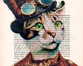 Painted portraits Drawing Illustration Giclee Prints Posters Mixed Media Art Acrylic Painting Holiday Decor Gifts: Steampunk Cat