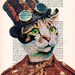 Painted portraits Drawing Illustration Giclee Prints Posters Mixed Media Art Acrylic Painting Holiday Decor Gifts: Steampunk Cat