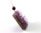 Amethyst necklace: silver druzy necklace, natural stone necklace, drusy pendant stalactite sterling silver