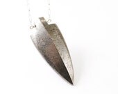 Mens necklace: silver jewelry arrow blade, metallic necklace for men, pyrite steel industrial primitive male necklace gray