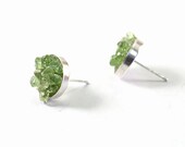 Stud earrings: silver jewelry post green peridot sterling