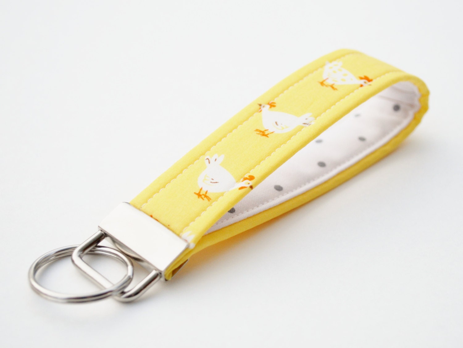Chicken Keychain / Wristlet Key Fob , Handmade Wristlet - White, Yellow, Orange