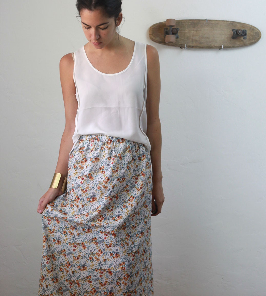 floral print elastic waist maxi skirt