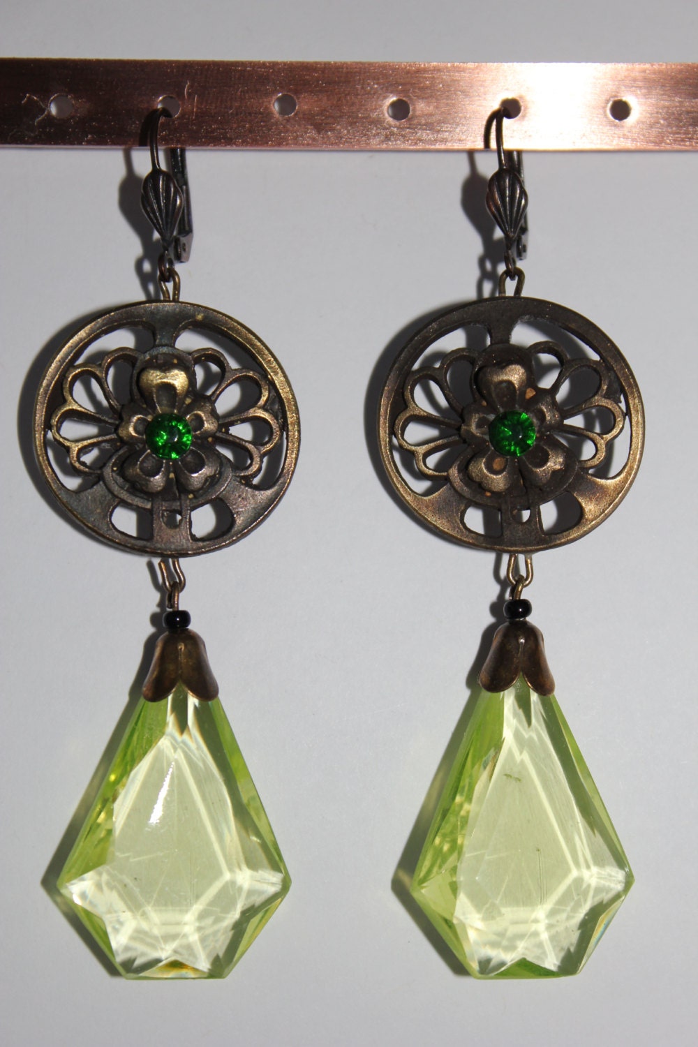 SPRING SALE - Circa 1920s/1930s Antique Art Nouveau / Art Deco Czech Glass Dangle Earrings w/ Citrine Yellow-colored Glass Drops
