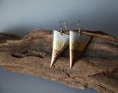 Vintage Tri-Toned Hammered Metal Triangle Earrings - Silver Gold Copper