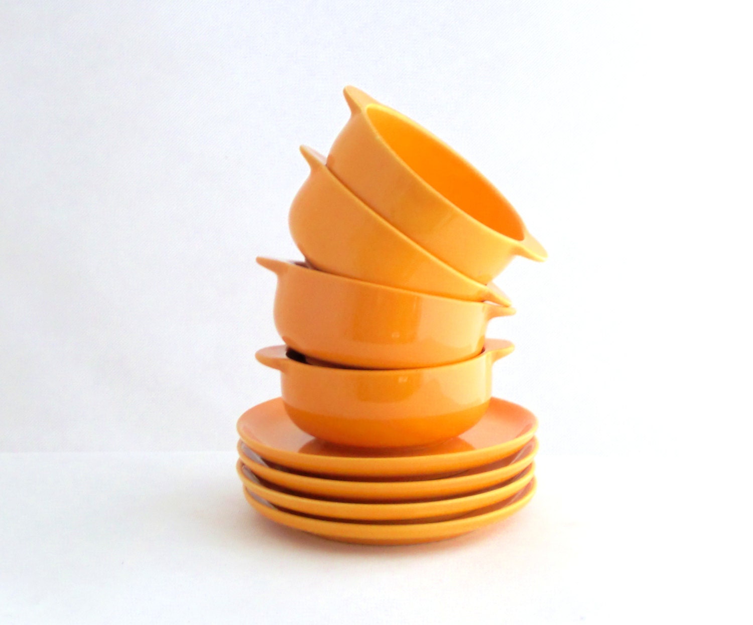 Vintage yellow ceramic set plates and bowls 80s