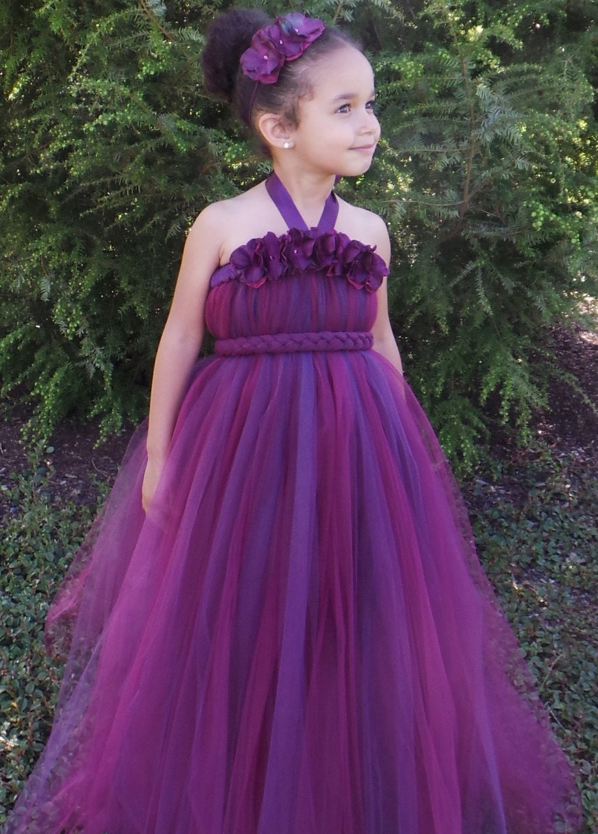 READY TO SHIP: Flower Girl Tutu Dress - Plum Wine - Majestic Magenta - 5-6 Youth Girl - Cutie Patootie Designz Il_170x135