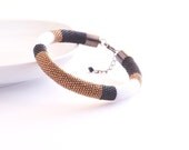 Bronze Black Bangle, Beaded Bracelet, Color Block Modern Geometric Bangle, Minimal Bronze Bracelet, Minimalist Style, Black White Bangle
