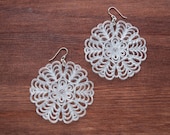 Vintage Floral Filligree Statement Earrings - Silver and Clear Frosted White