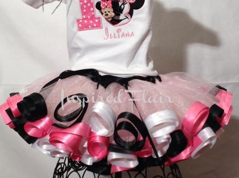 Custom Minnie Mouse Inspired Birthday Ribbon Edged Tutu -Headband- First Second- Birthday- Photo Prop