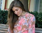 90's Vintage Blouse, Floral Blouse, Peach Top
