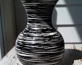 Decorative Large size Vase -- White Vase, with Intricate Black Hand-Painted Swirl Around Design, Embossed design