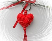 Crochet Keychain Bag Charm Valentine Heart Unique Handmade Gift