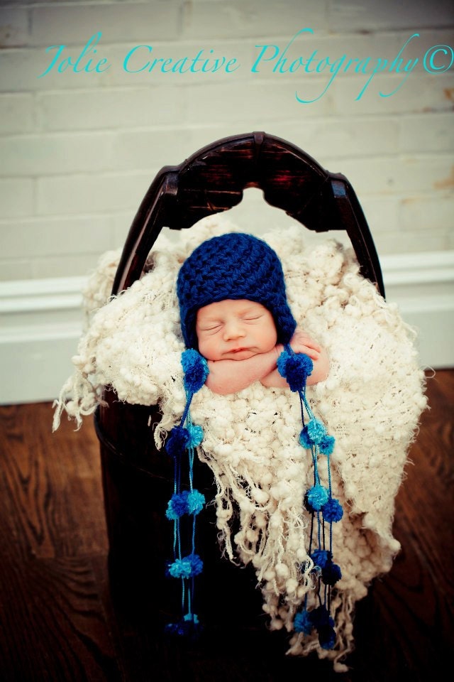Newborn Boy Hat, Boy Photo Prop, Navy Blue Beanie, Infant Hat, Pom Pom Hat.