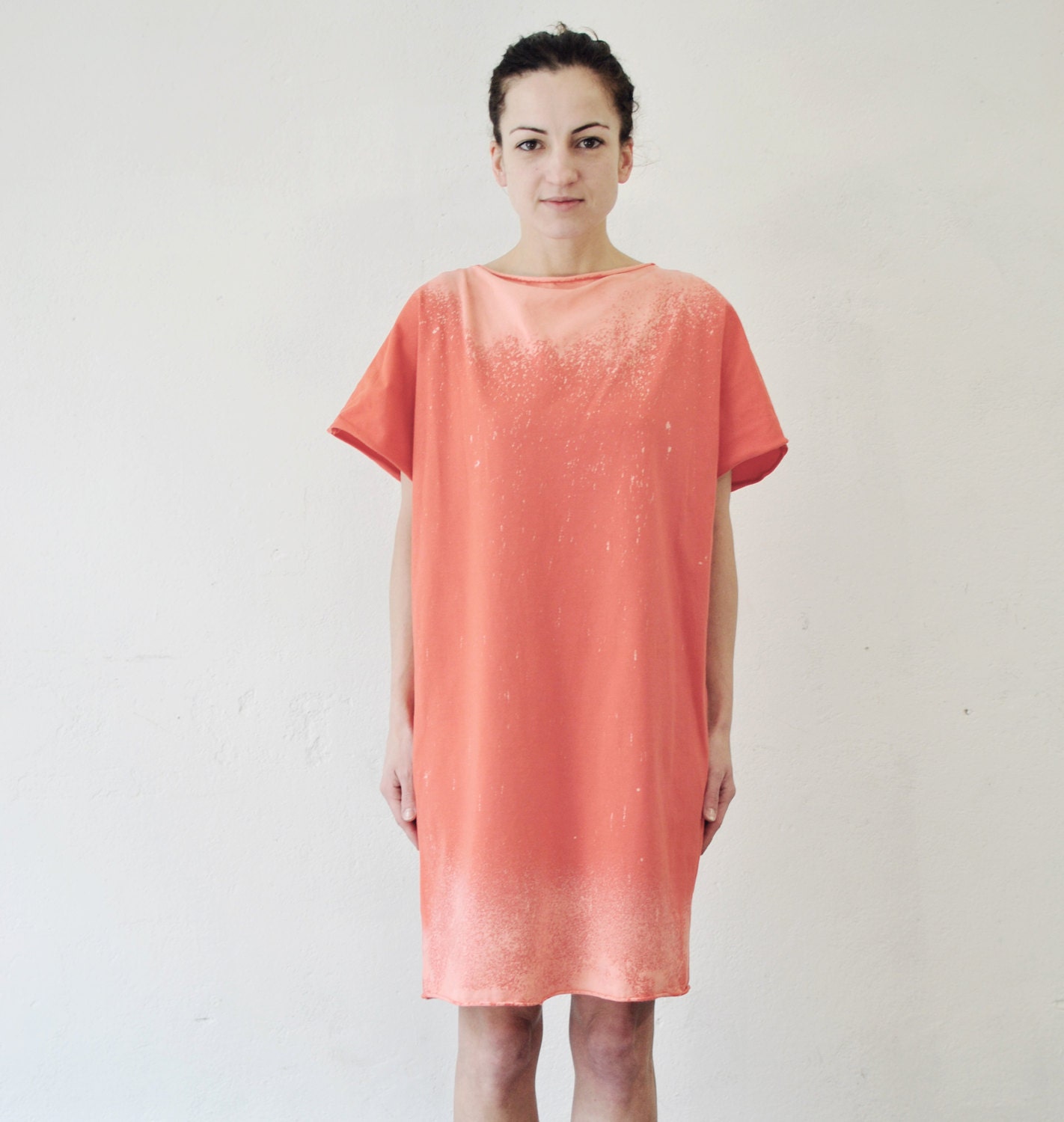 BLEACH DYE dress, milkyway, oversized shirt dress, coral