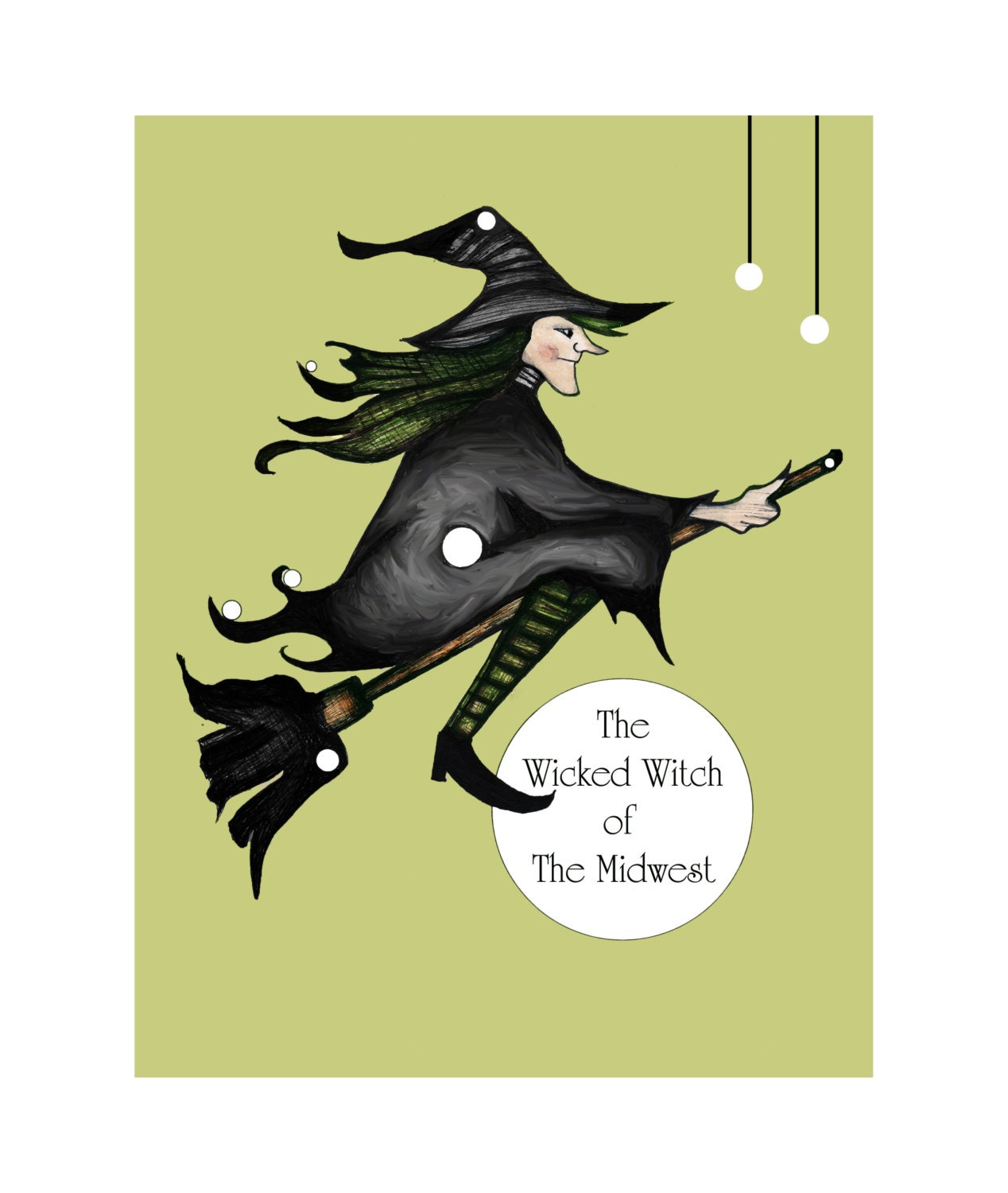 Custom Halloween Witch Art Print- Seasonal Flying Broomstick - 8.5 x 11 Customized Print