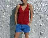 Red crochet top, poppy red, summer style, cotton, boho, hipster, hippie  shirt sleeveless shirt