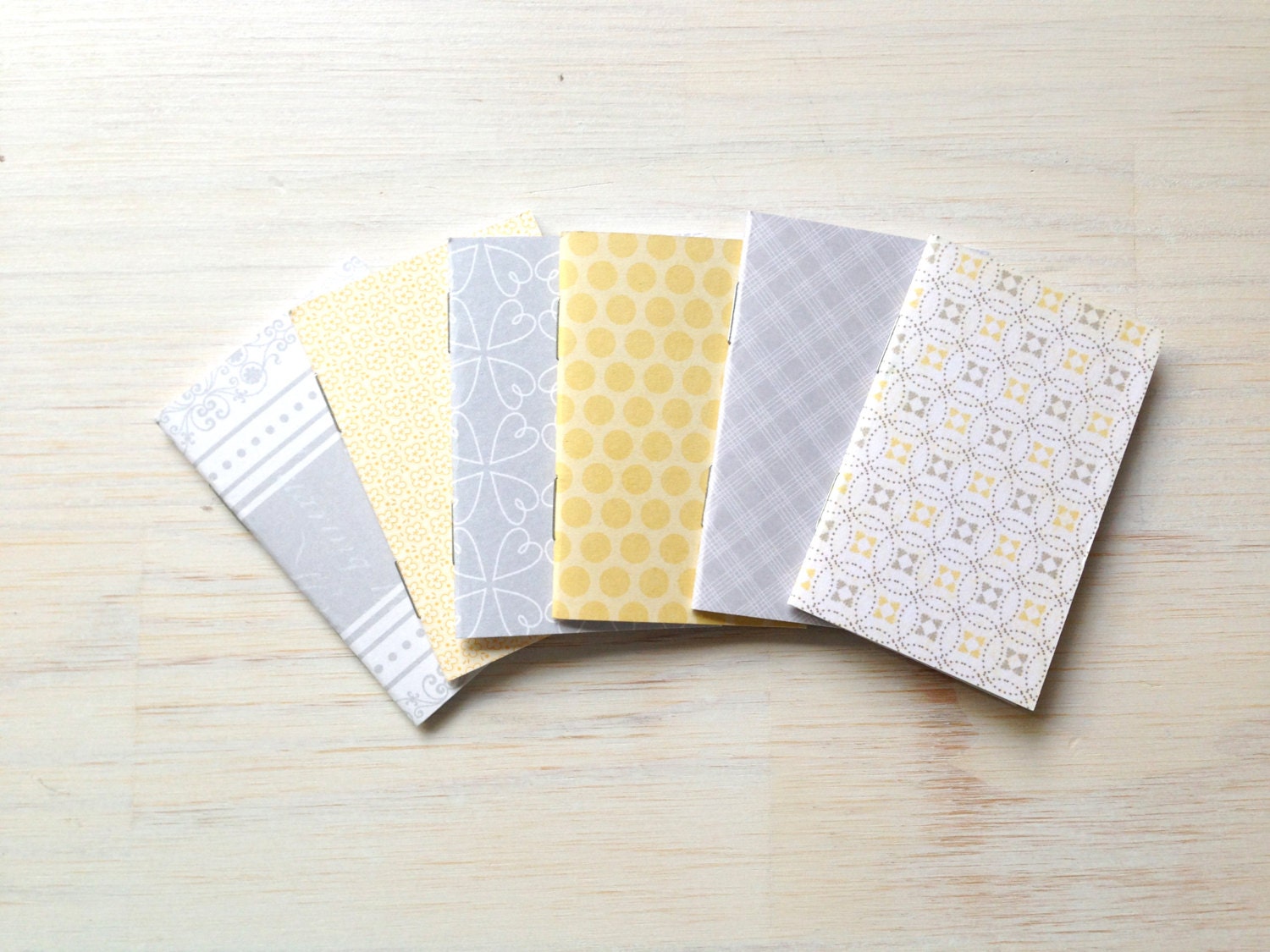 Wedding Favors: Yellow and Gray, Notebooks, Geometric, 6 Tiny Journals Set, Mini Journals, Small, Unique, Party Favors