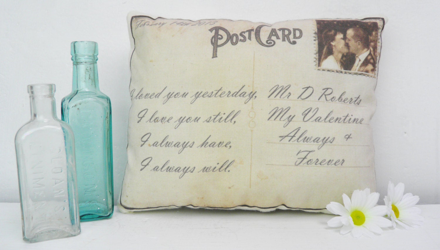 Anniversary Couples Personalized Postcard Mini Pillow Wedding 2nd Cotton