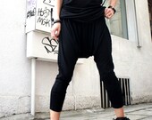 Now DHL shipping / NO additional fees /Loose Casual Black Drop Crotch Harem Pants / Casual Black Pants