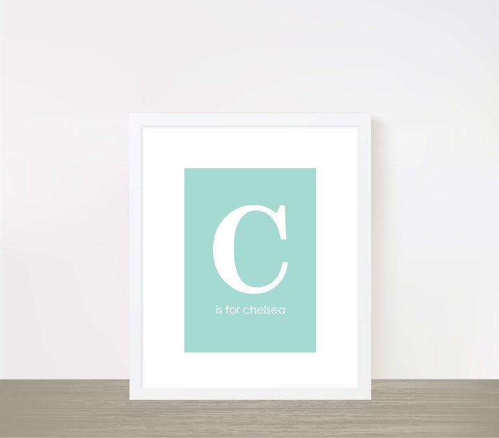 Mint green baby girl nursery print Letter C for Chelsea 5x7 Monogram print