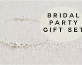 bridesmaid set of 5 tiny infinity bracelets with pearls - sterling silver - simple delicate handmade jewelry by fancy lemon