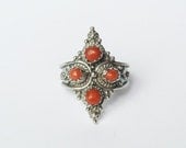 Vintage Berber Jewelry, silver red coral Berber ring, silver ring, Tribal fusion, Ath Yenni Jewelry, Gothic style,