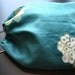Linen Bread Bag - Teal with Applique Flowers - Large Bag