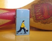 Vintage 1950's Flip Top Lighter with Great Bowler Image Made in Japan and Distributed by Rogers Sportsman Co